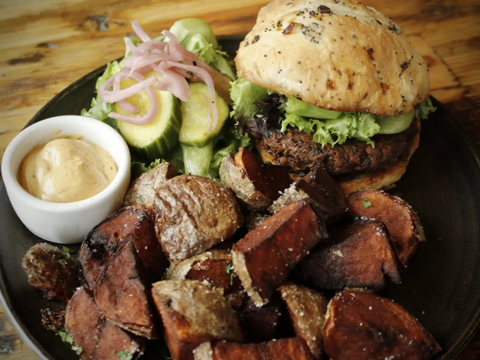 Chickpea Hemp Seed Veggie Burger.